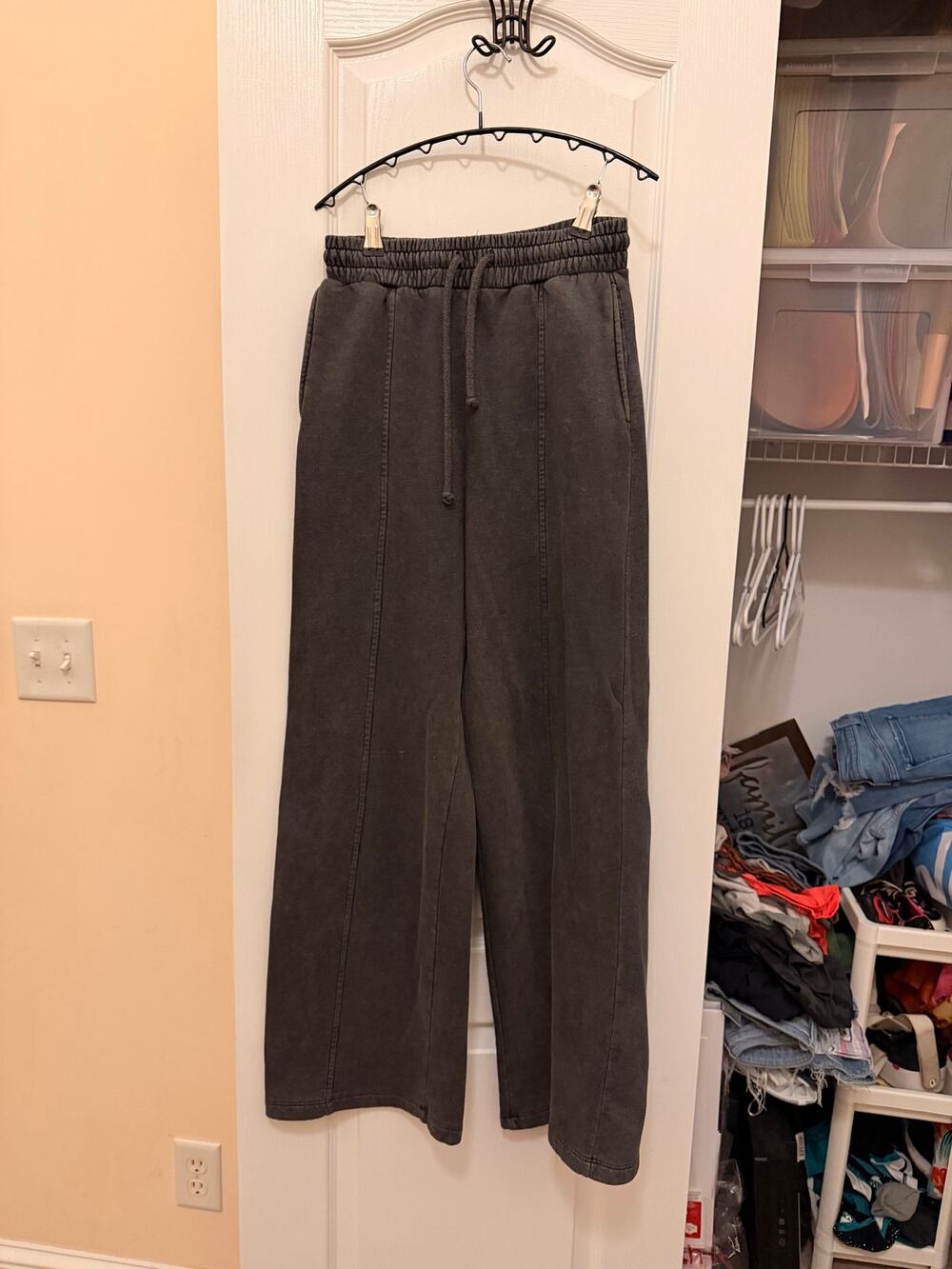 Papaya Charcoal Mineral Wash Wide Leg Sweatpants XS